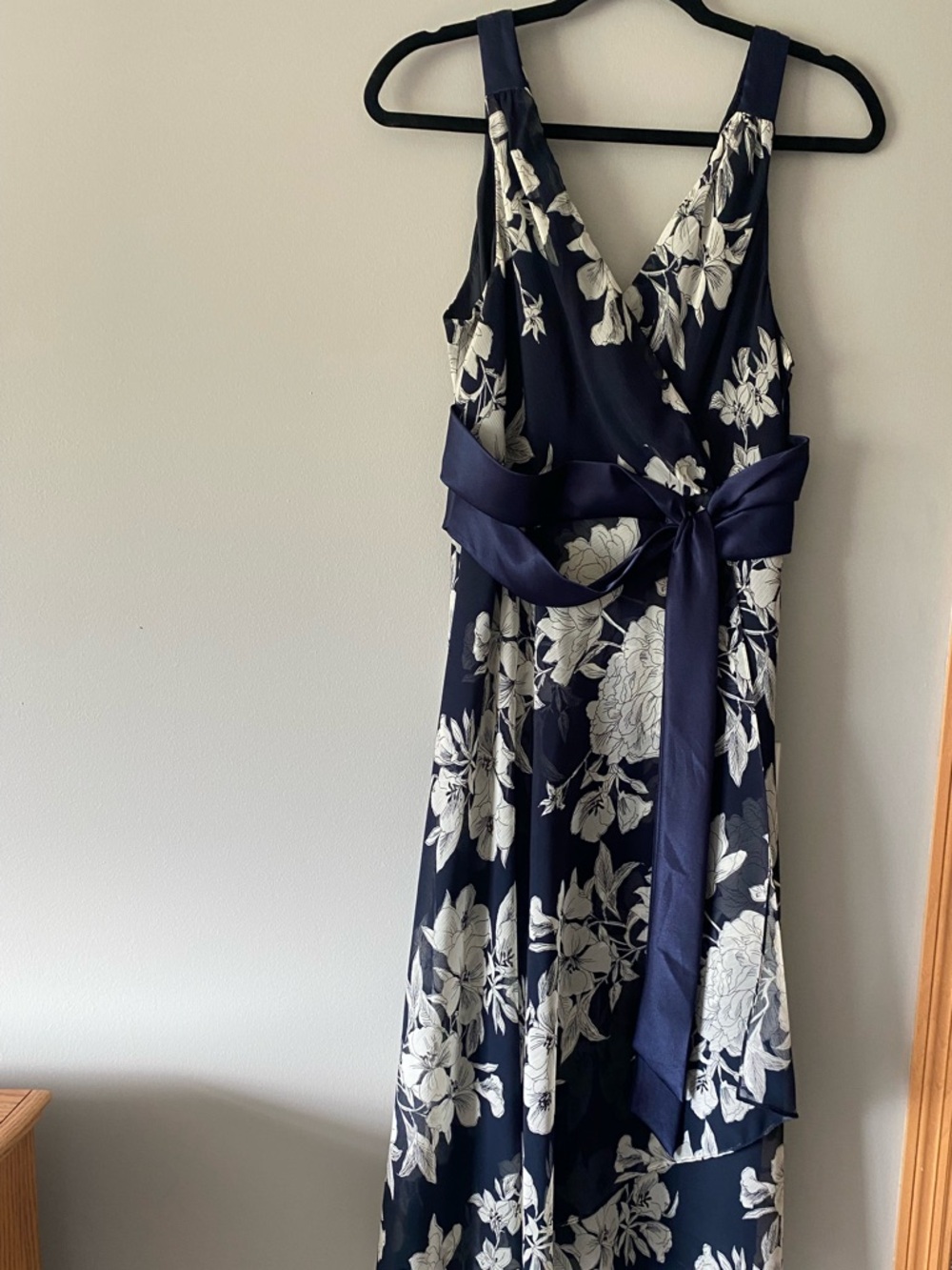 Navy Floral Dress with Sash